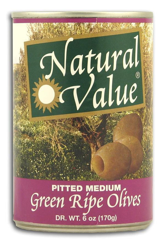 Natural Value Green Olives Pitted Natural - 12 x 6 ozs.