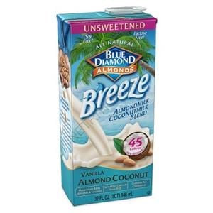 Blue Diamond Almond Coconut Breeze, Unsweetened Vanilla - 12 x 32 ozs.