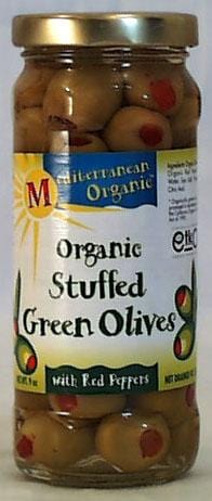 Mediterranean Organics Stuffed Green Olives with Peppers Organic - 12 x 8.5 ozs.