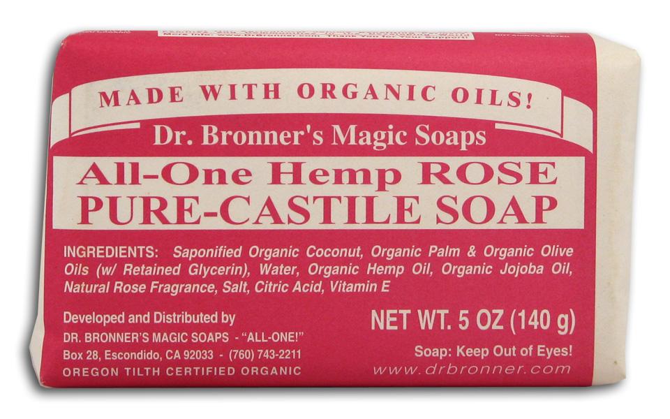 2 New Dr. Bronner's Hemp Rose Pure Castile Bar Soap