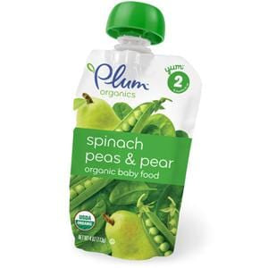 Plum Organics Stage 2 Spinach, Peas & Pear, Organic - 6 x 4 oz