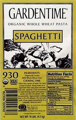 Gardentime Spaghetti Whole Wheat Organic - 10 lbs.