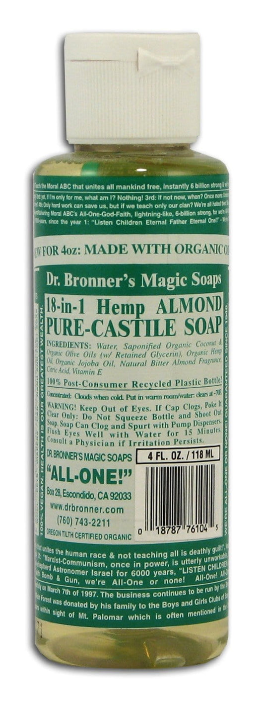 Dr Bronner Almond Castile Liquid Soap - 4 ozs.