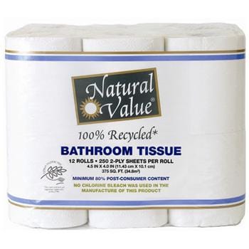 Royal Paper/Natural Value Bath Tissue 250 2ply sheets-Recycled - 8 x 12 rolls