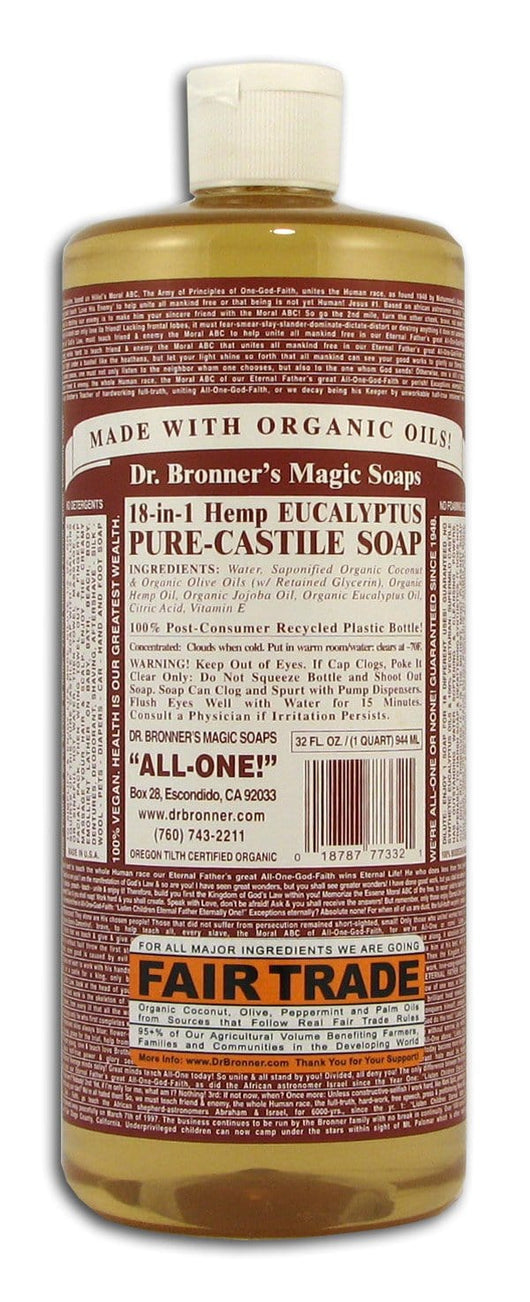 Dr Bronner Hemp Eucalyptus Pure Castile Soap Organic - 32 ozs.