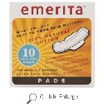 Emerita Feminine Hygiene Ultra Thin Pads Daytime with Wings 10 ct Natural Cotton Pads