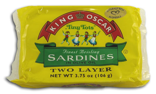 King Oscar Sardines Brisling Tiny Tots in Olive Oil - 12 x 3.75 ozs.