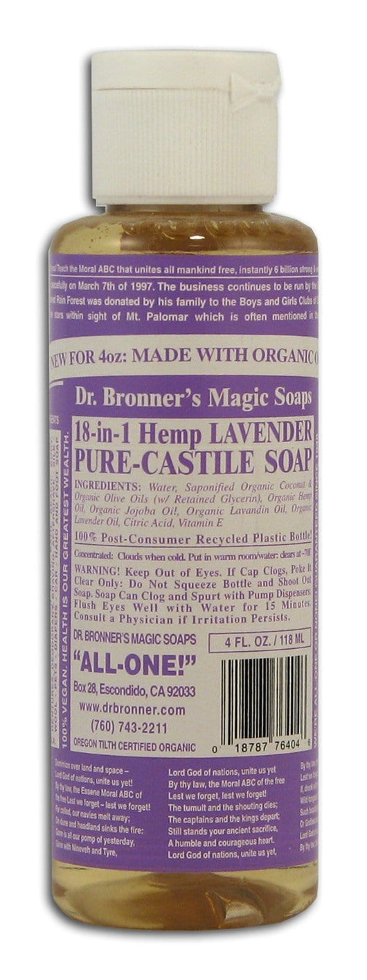 Dr Bronner Lavender Castile Liquid Soap - 4 ozs.