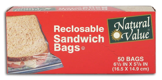 Natural Value Sandwich Bags Reclosable - 50 ct.