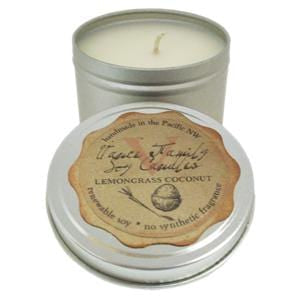 Vance Family Soy Candles Soy Candle, Lemongrass Coconut, in Tin, Non-GMO - 12 x 6.5 ozs.
