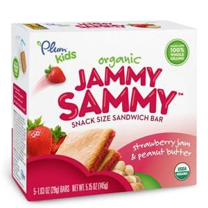 Plum Organics Jammy Sammy Bars Stawberry Jam & Peanut Butter, Organic - 6 x 5.15 oz