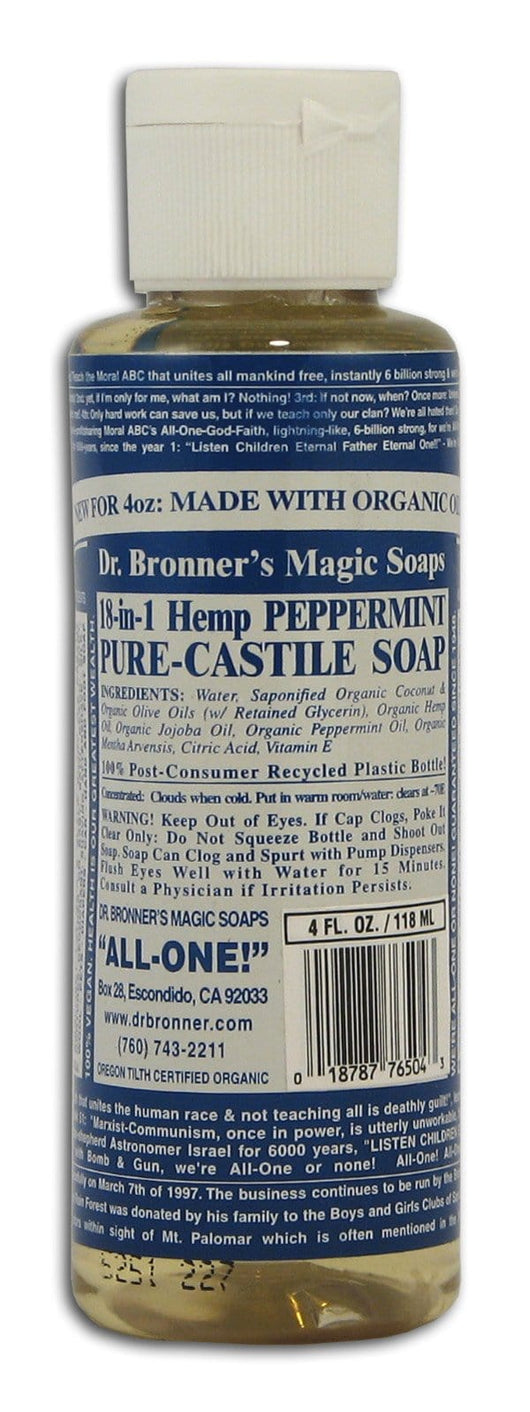 Dr Bronner Peppermint Castile Liquid Soap - 4 ozs.