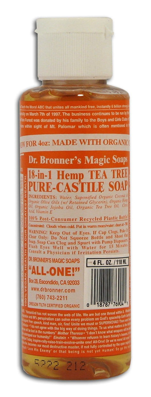 Dr Bronner Tee Tree Castile Liquid Soap Organic - 4 ozs.