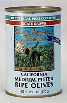 Santa Barbara Black Olives Pitted Medium - 6 ozs.