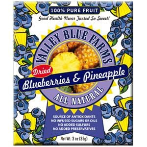 Valley Blue Farms Blueberries & Pineapple, All Natural, Dried - 24 x 3 ozs.