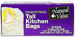 Natural Value Tall Kitchen Bags Drawstring - 20 ct.