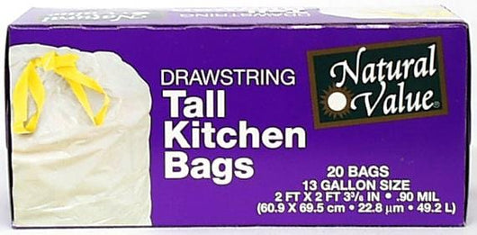 Natural Value Tall Kitchen Bags Drawstring - 12 x 20 ct.