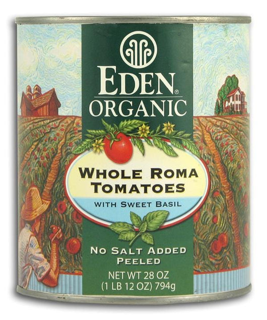Eden Foods Whole Roma Tomatoes with Sweet Basil Organic - 12 x 28 ozs.