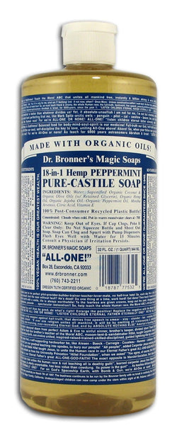 Dr Bronner Hemp Peppermint Pure Castile Soap Organic - 32 ozs.